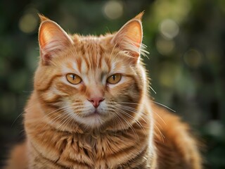 orange cat with blur background, orange cat is sitting and looking