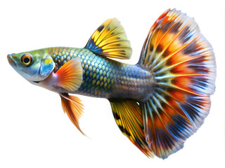 Fototapeta premium Vibrant Male Guppy Fish Isolated on White