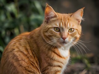 Obraz premium orange cat with blur background, orange cat is sitting and looking