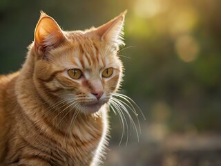 Fototapeta premium orange cat with blur background, orange cat is sitting and looking
