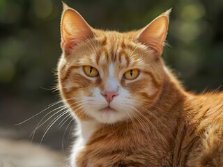Obraz premium orange cat with blur background, orange cat is sitting and looking