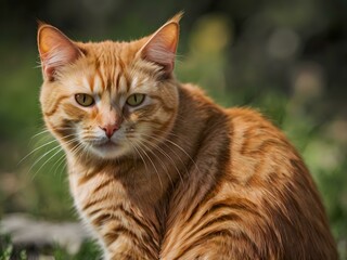 Fototapeta premium orange cat with blur background, orange cat is sitting and looking