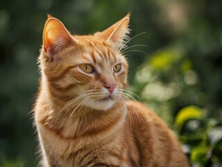 Obraz premium orange cat with blur background, orange cat is sitting and looking