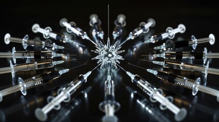 Creative arrangement of syringes creating a starburst effect