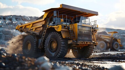 Fototapeta premium Yellow Mining Dump Truck in a Quarry