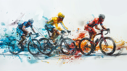 Bicycle racing in abstract watercolor sketch style