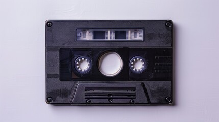 Fototapeta premium Vintage cassette tape with blank playlist on white background top view nostalgic theme
