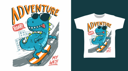 Cute Dinosaur Ride Skateboard Vector Illustration T shirt Designs