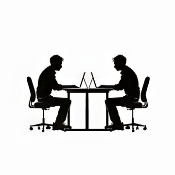 recommend clip art: Silhouettes of two men working at a table with laptops