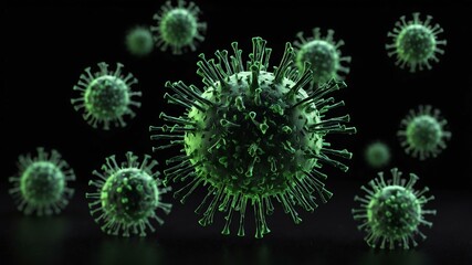 Fototapeta premium small single green virus concept image in black backgr background