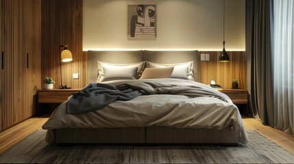Scandinavian Modern Bedroom with Cozy Bed and Contemporary Bedside Lamps