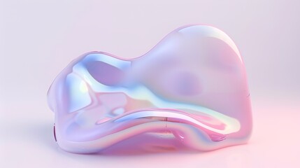 Abstract Blob Shape in Hologram Pastel Colors on White Background