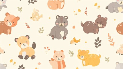Cute pastel animal pattern background with ample space for text, more clarity with clear light and sharp focus, high detailed