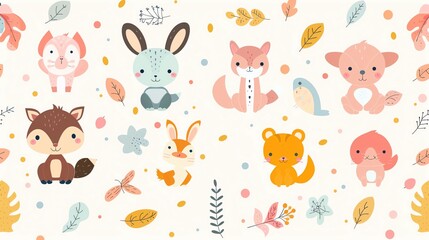 Fototapeta premium Cute pastel animal pattern background with ample space for text, more clarity with clear light and sharp focus, high detailed
