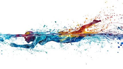 Swimmer athlete action in watercolor style isolated on transparent background