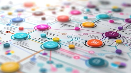 Infographic style background with colorful flow charts and generous space for text, more clarity with clear light and sharp focus, high detailed