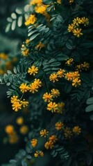 Yellow Mimosa with Lush Green Leaves