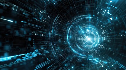 Futuristic Digital Tunnel with Glowing Blue Lights