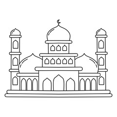 Mosque islamic building line art for coloring page activity 