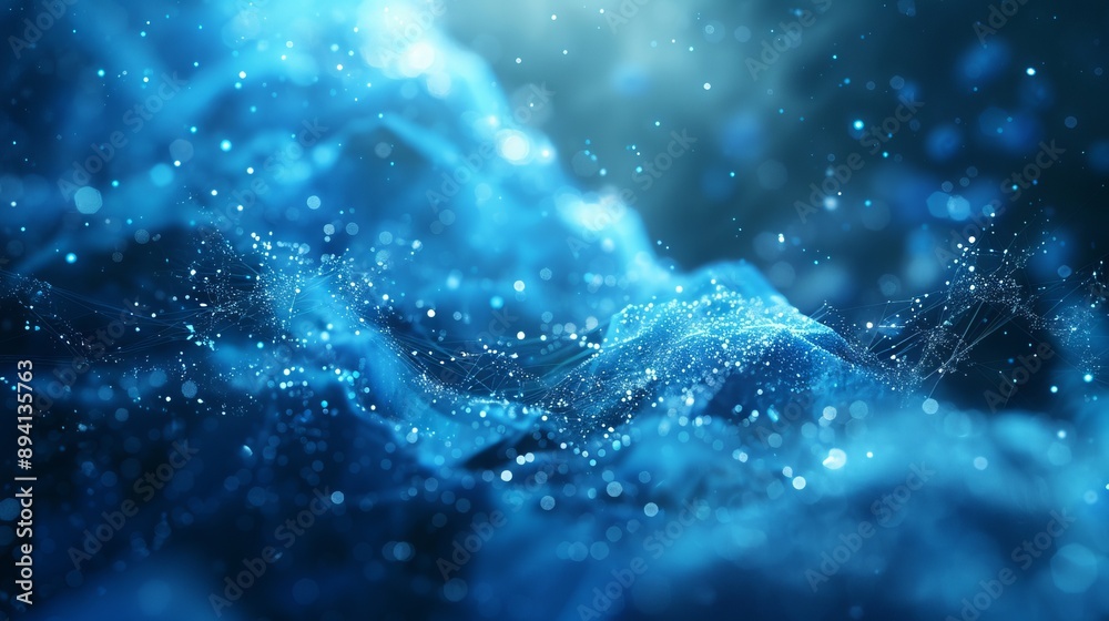 Poster blue fantasy abstract technology and science background featuring particles and plexus connected lin
