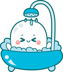 Illustration of cute white ghost icon.
Funny white ghost in activities stickers.
A cute white ghosts take a bath in the bathroom.