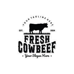 Premium fresh cow beef silhouette vintage logo design