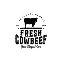 Premium fresh cow beef silhouette vintage logo design