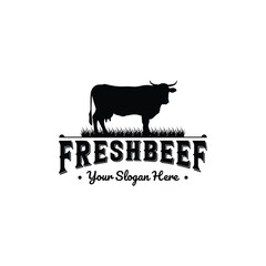 Premium fresh cow beef silhouette vintage logo design