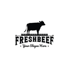 Premium fresh cow beef silhouette vintage logo design
