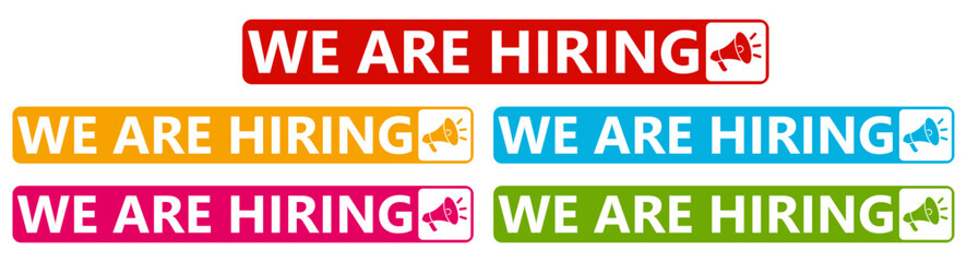set we are hiring icon sign. recruitment open job vacancy with megaphone label vector illustration
