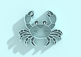 Crab icon. Seafood shop emblem, signboard, restaurant menu, fish market, banner, poster design template. Fresh seafood or shellfish product. 3D render