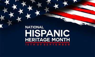 National Hispanic Heritage Month celebration usa flag background, typography, banner, placard, card, and poster design template. is annually celebrated on September 15 