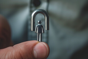 Magnet for your customers, clients or human resources. Marketing and management concepts. Hand of businessman with magnet attract figurine of person