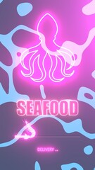 Squid with tentacles. Cartoon sea animal. Cute giant kraken monster of fantasy story, underwater cuttlefish. Emblem for the menu of the seafood market or restaurant. Delivery progress bar. 3D render