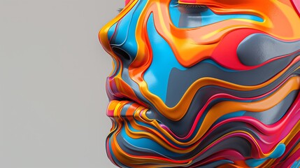 Obraz premium Close-up. Colorful human face. Artistic wave pattern. Multicolored emotions. Gray background.