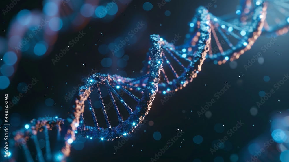 Canvas Prints detailed view of dna molecule structure with intricate double helix design on a dark background, hig