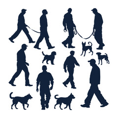 Silhouettes of Men Walking Dogs, Pet Owners, Canine Companions, Walking