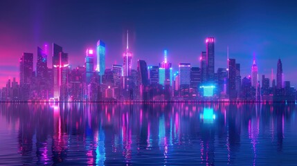 Fototapeta premium Neon Cityscape Reflection