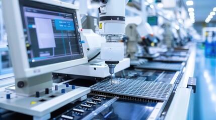 Fototapeta premium High-Tech Automated Manufacturing Assembly Line in Operation