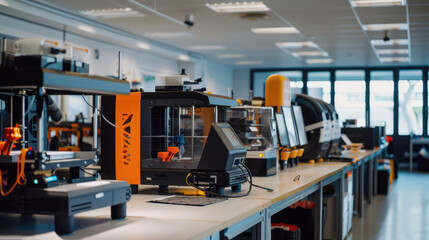 Modern Industrial Workshop with Advanced 3D Printers