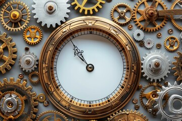 Obraz premium Classic Roman Numeral Clock Surrounded by Cogs and Gears
