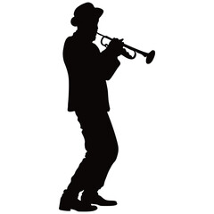 Silhouette of Jazz Musician. Isolated Black Silhouette in Simple Design.