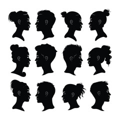 Silhouettes of Male and Female Profile Faces for Avatar, Icon, Design