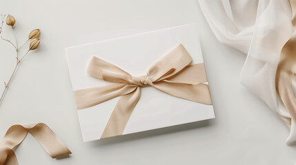 5x7 Card Mockup: Template featuring a beige ribbon for presentations.