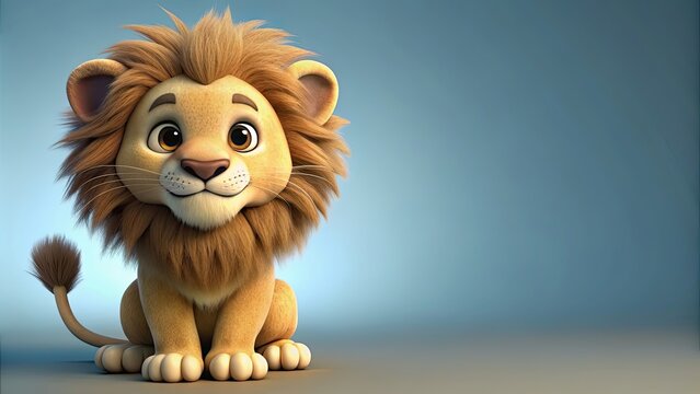 Cute rendering of a lion with a friendly expression, lion, cute,rendering, friendly, adorable, animal, wild