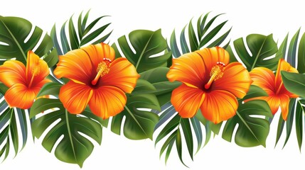 Obraz premium Delicate wedding border adorned with vibrant orange and yellow watercolor blooms, complemented by lush green leaves. Perfect for invitations.