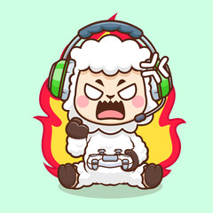 Cute Angry Sheep Gaming Cartoon Vector Icon Illustration