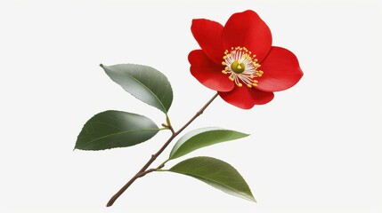 Delicate camellia flower illustration on a  white background, perfect for floral designs or botanical art projects.