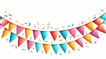 Fototapeta premium Bright and festive garland with colorful flags, perfect for birthday parties, festivals, or any cheerful celebration.