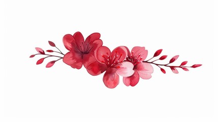 Fototapeta premium Delicate flowers symbolize emotions, ideal for weddings or funerals, depicted in a minimal watercolor style on white.